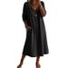 Women's Clothing Women's Linen Patchwork V Neck Dress Loose Three Quarter Sleeve A Line Midi Casual Style Commuter Spring_ecoleips.com