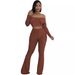 Elegant Women’s Palazzo Pants Set – Long Sleeve Blouse & Wide-Leg Trousers, Polyester-Spandex Blend (S-XXL, Red/Brown/Yellow, Evening Wear)_ecoleips.com