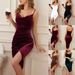 Women's Clothing Elegant Velvet Slip Dress For Women Spring/Summer Fashionable Evening Gown With Slit And Pleats Style_ecoleips.com