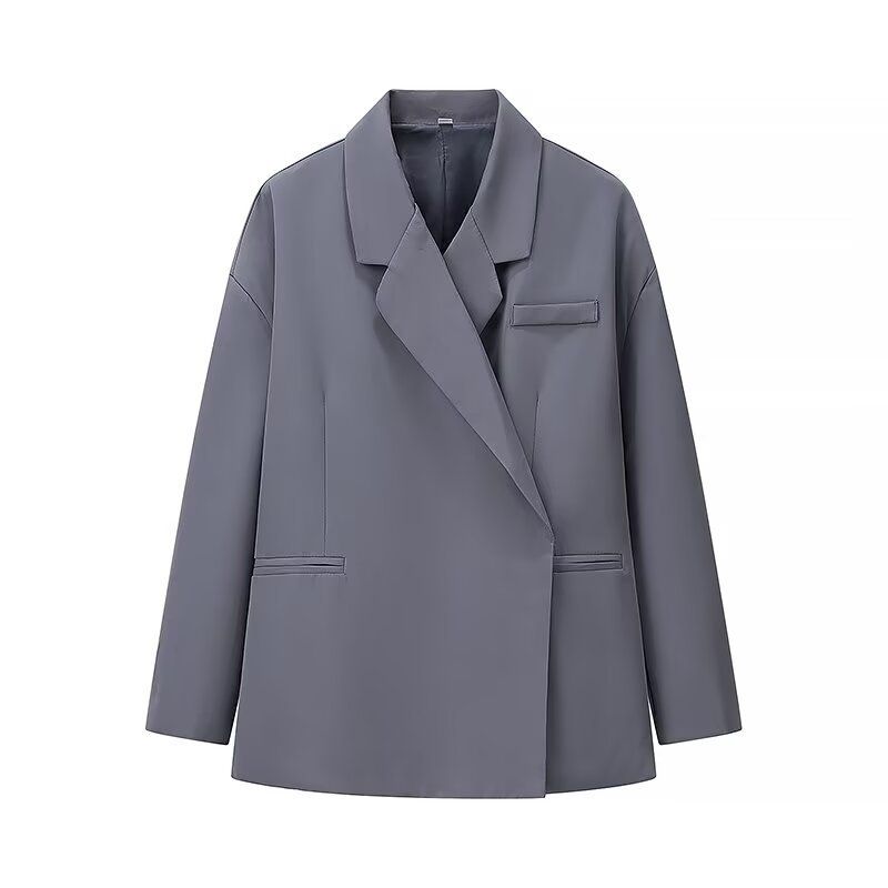 Women's Oversized Blazer Jacket - Classic Notch Lapel Long Sleeve Coat With Pockets, Polyester Casual Work Office Wear (Black/Grey/Khaki, S/M/L)_ecoleips.com