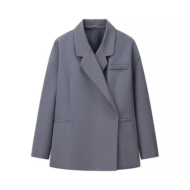 Women's Oversized Blazer Jacket - Classic Notch Lapel Long Sleeve Coat With Pockets, Polyester Casual Work Office Wear (Black/Grey/Khaki, S/M/L)_ecoleips.com