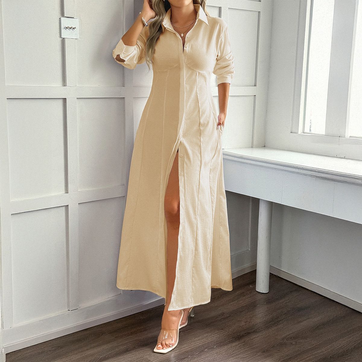 DiYun European American Casual Resort Style Long-sleeved Cardigan Long Dress Women's Clothing 2025 Autumn And Winter_ecoleips.com