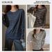 Women's Clothing Striped Long Sleeve T-Shirt Round Neck Casual Loose Fit Slimming Base Layer Top For Early Autumn_ecoleips.com