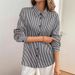 Women's Clothing New Elegant Ladies Striped Print Back Bow Front Button Long Sleeve Shirt_ecoleips.com