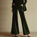 Elegant Velvet Blazer & Pants Set - Slim Fit Office Suit For Women, Professional Two-Piece Outfit (Green, Xs-Xxl, Polyester)_ecoleips.com