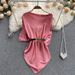 Women's Clothing Temperament Celebrity Satin T Shirt Women's Medium And Long Design Niche Waist Slimming Solid Color Simple Top_ecoleips.com