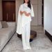 New Women's Fashion Satin Set Designer Shawl Top And Wide Leg Pants Irregular Two Piece Ensemble_ecoleips.com