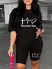 Summer Women's Casual Fashion FAITH HOPE LOVE Letter Graphic Print Loose T-shirt Shorts Two-piece Set Sportswear Suitable For Daily Wear-134_ecoleips.com