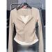 Women's Clothing Color Blocked Two Piece Set Slimming Base Layer Top With Pleated Waist Single Breasted Button Long Sleeve T-Shirt For Spring_ecoleips.com