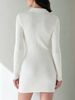 Women Soft Skin-Friendly Lightweight Breathable Rib Knit Dress Zip Collar Long Sleeve Loose Stretch Bodycon Mini Knit Dress_ecoleips.com
