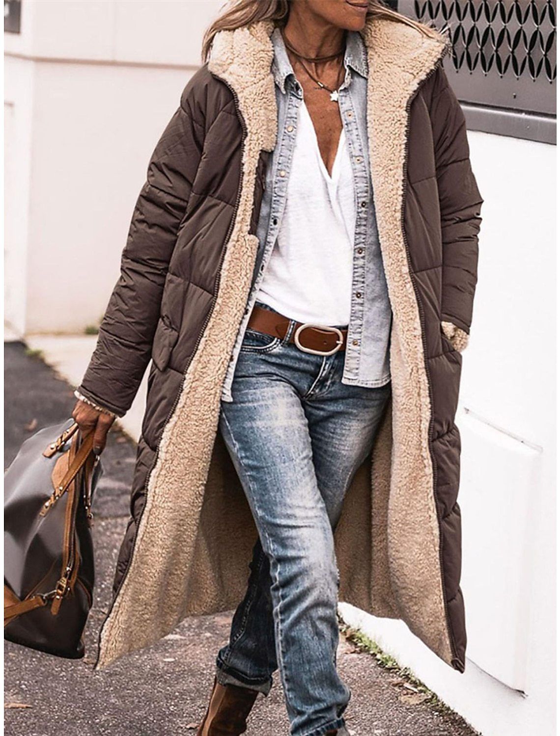 girl Cross-Border Independent Station Women's Thickened Jacket One-Piece Hooded Furry Long Cotton Coat For Women_ecoleips.com