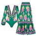 Women's Retro Printed Long Sleeve Swimsuit - Deep V Neck One-Piece Swimwear_ecoleips.com