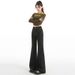 In-stock Stretchy High-waisted Black Gold Contrast-stitched Wide-leg Flared Jeans Women, Autumn Pear-shaped Body,_ecoleips.com