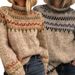 Unisex Chunky Knit Sweater - Oversized High-Neck Pullover With Hand-Painted Print, Warm Wool Blend Winter Top For Men & Women_ecoleips.com