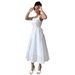 Women's Clothing Elegant White Openwork Slip Dress Style Square Neck Tea Dress With Slimming Waist And Tie Neck For Women_ecoleips.com