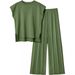 2024 European And American Women's Knitted Casual Sleeveless Vest Knitwear + Wide-Leg Pants Two-Piece Set_ecoleips.com
