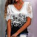 Elegant Lace Patchwork Fashionable Women's Colorful Floral Butterfly Floral Print Short-Sleeve T-Shirt_ecoleips.com