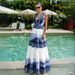 Women's Blue Chinese Style One Piece Swimsuit Set Printed Swimwear for Ladies_ecoleips.com