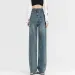 New Woman Korean Double Buckle Design Jeans Female Winter Snow Warm Thermal Plush Pants Girls Popular High Waist Denim Trousers_ecoleips.com