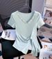 Women’s Clothing Large Size Heavy Stitching V Neck Short Sleeved T Shirt For Women Summer Style Slim Irregular Waist Slimming Hot Girl Top_ecoleips.com