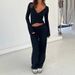 Women's Sexy V Neck Long Sleeved Top And Fashion Casual Trousers Set Spring 2025 New Cross Border Trade Casual Wear_ecoleips.com