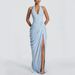 Spring/Summer Halter Neck Slit Dress Women's Casual Vacation Long Tie Waist INS New_ecoleips.com