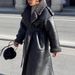 Women’s Black Long Faux Fur Leather Trench Coat – Belted Oversized Streetwear Jacket For EU/US (S-L, Edgy & Elegant)_ecoleips.com