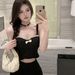 Elegant Socialite Bowknot Pearl Camisole Top + Casual Shorts Set_ecoleips.com