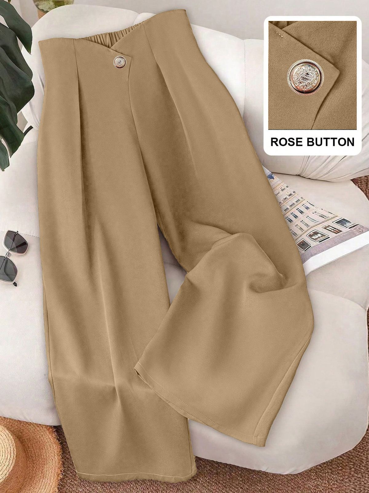 Women's Versatile Casual Wide Leg Trousers Button Detailing Spring/Summer Fashion European And American Style Clothing_ecoleips.com