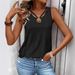 European And American Women's Clothing 2025 Spring And Summer Foreign Trade Casual Solid Color V Neck Hollow Camisole Top_ecoleips.com