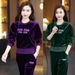 Velvet Tracksuit Set For Women - Stylish Round Neck Two-Piece Outfit With Embroidery, Long Sleeve & Pants, Plus Size Available_ecoleips.com