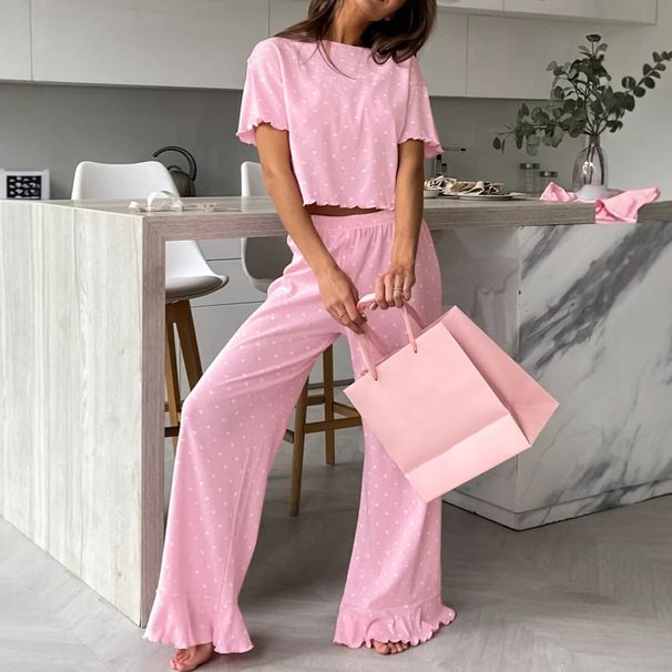 Summe New Knitted Heat Pint Shot Sleeve Long Pants Pajama Set Euopean And Ameican Comfotable Women's_ecoleips.com