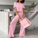 Summe New Knitted Heat Pint Shot Sleeve Long Pants Pajama Set Euopean And Ameican Comfotable Women's_ecoleips.com