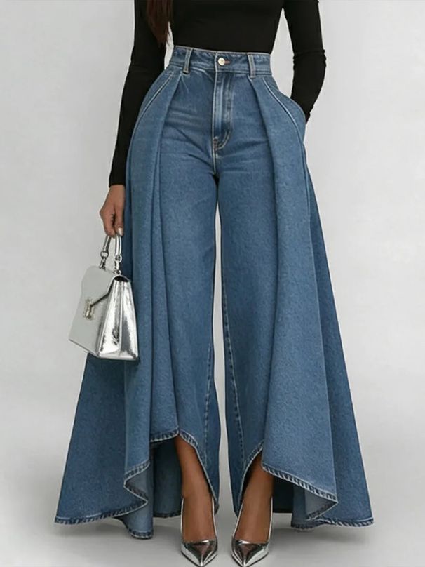 Women's Clothing Spring/Summer Women's High-Waisted Loose Denim Trousers For Formal & Casual For Women Fashionable Temperament_ecoleips.com