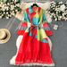 Women’s Clothing High End Pleated Print Women's Summer Loose Slim Casual Pleated Waist Mid Length Dress_ecoleips.com