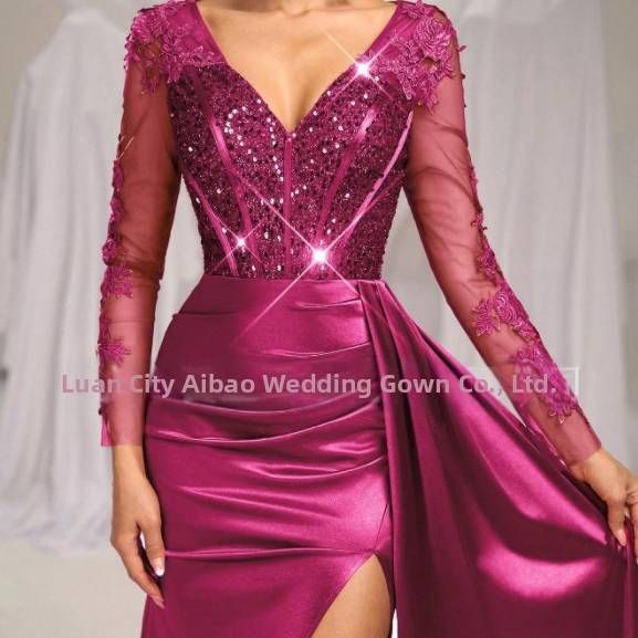 Elegant Long Sleeved Women's Dress For Spring Banquet Queen Like Aura Socialite Annual Meeting Wedding Party Wear_ecoleips.com