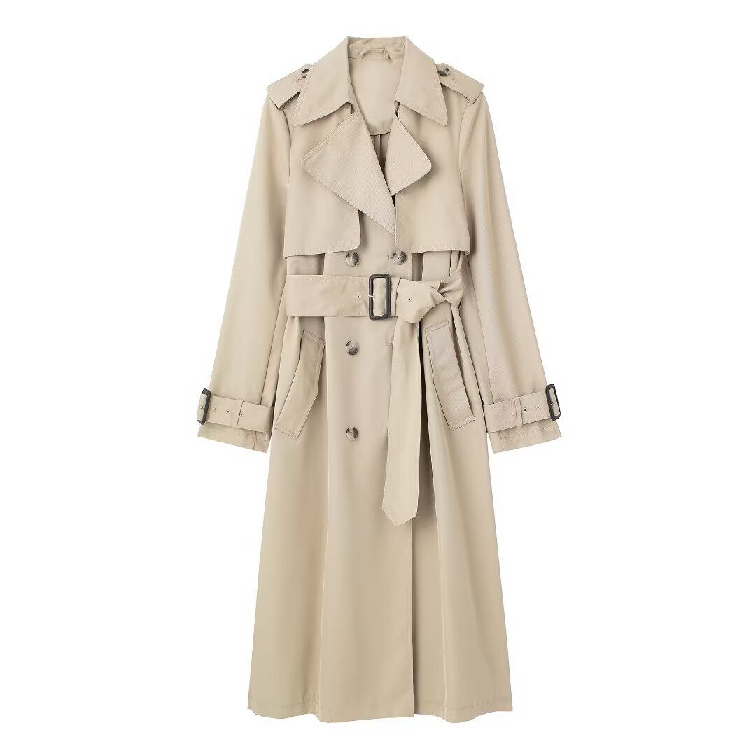 Women's Clothing Belted Trench Coat Casual Elegant Fashion Polyester Spring/Autumn Regular Fit American Style_ecoleips.com