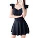 Women's One Piece Swimsuit Solid Color Sweet Dress Style Conservative Slimming Flattering Hides Belly Fat Suitable For Students Hot Spring_ecoleips.com