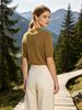 French Light Luxury Mustard Yellow Crew Neck Short Sleeve Knit Top_ecoleips.com