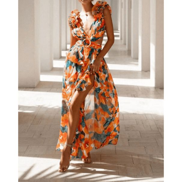 Women's Clothing New Fashion Leisure Home Floral Print Tie Waist Pleated Dress For Women_ecoleips.com