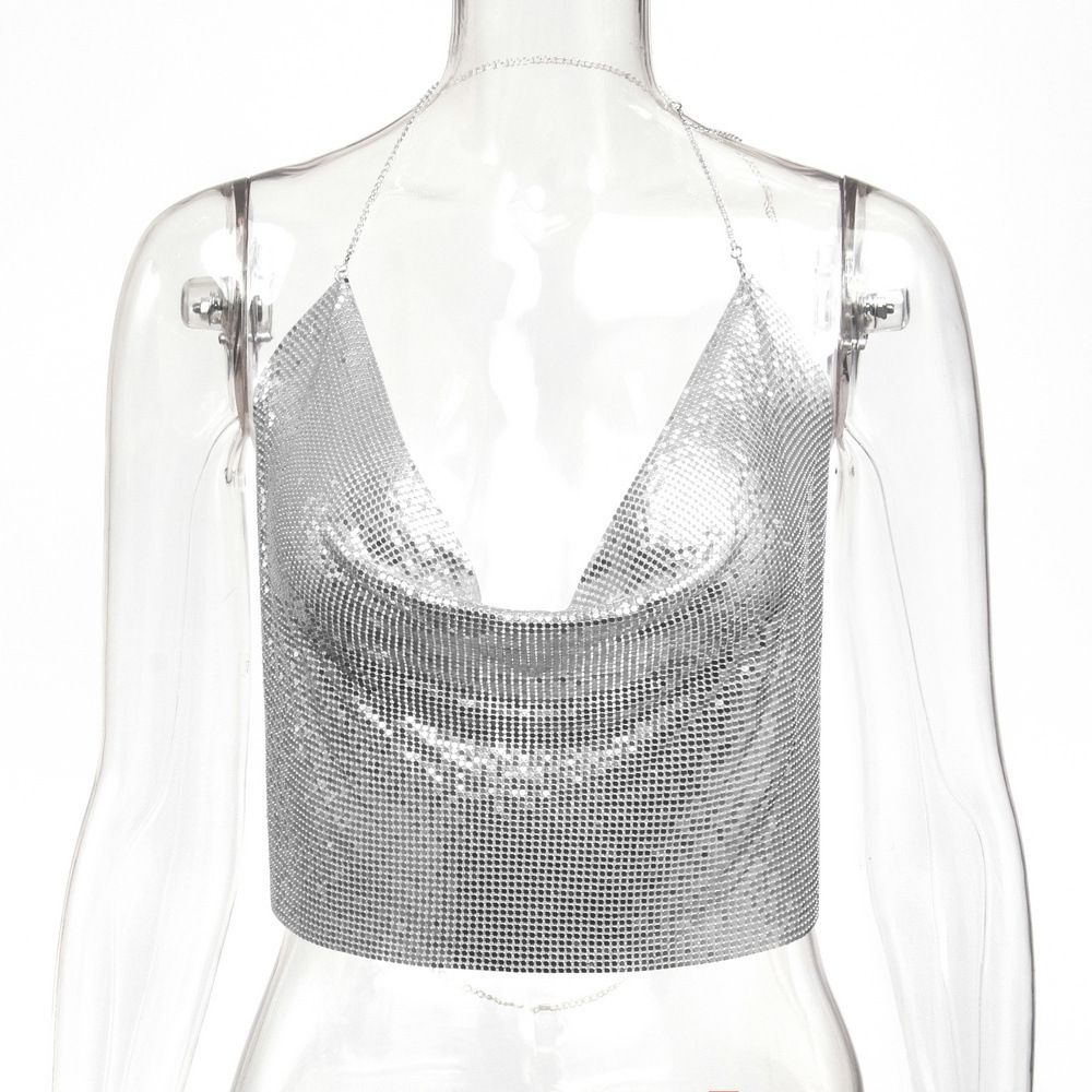 Women's Sexy Metal Sequin Suspenders Top for Party Nightclub Music Festival Cross-Border Hot Sale European American Style_ecoleips.com