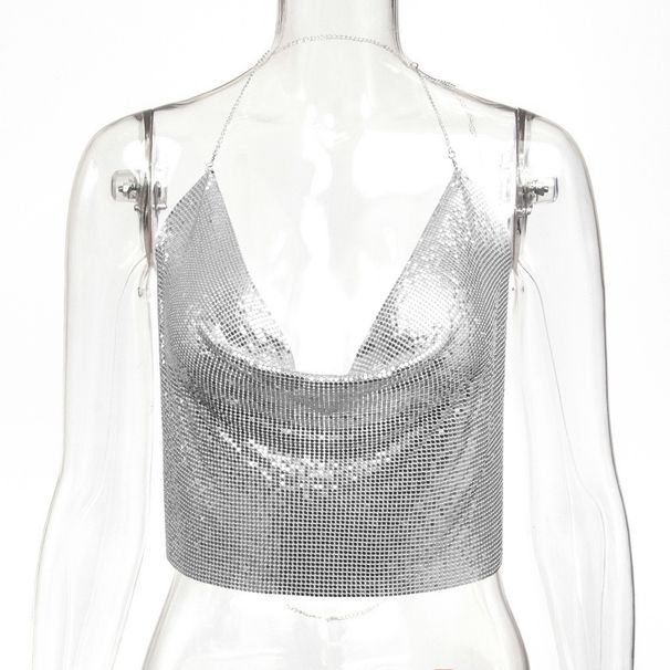 Women's Sexy Metal Sequin Suspenders Top for Party Nightclub Music Festival Cross-Border Hot Sale European American Style_ecoleips.com
