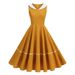 Retro Nautical Style mid Length Dress for Women Ribbon Trimmed Hepburn Inspired Full Skirted Elegant Sophisticated Summer Dress_ecoleips.com
