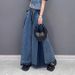 American Street Style Pleated Washed Color-Block Jeans For Women, Autumn New Loose Fashionable Casual Wide-Leg Pants_ecoleips.com