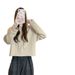 Real Shot Of Women's Autumn Winter Rolled Hem Long-sleeve Hooded Sweatshirt, Loose Short Style, For Independent_ecoleips.com