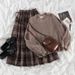 Women's Clothing Women's Knit Sweater & Plaid Skirt Set - Loose Fit High Waist Winter Outfit, Korean Style Casual Two-Piece_ecoleips.com