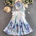 Women's French Style Lace Trimmed Stand up Collar Dress Long Sleeved Elegant Full Skirt Tie Waist Spring Autumn Resort Wear_ecoleips.com
