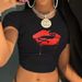 Qi Duo Cross-Border Summer European American Sweet And Spicy Style Top Round Neck Pullover Short Sleeve Letter Print_ecoleips.com