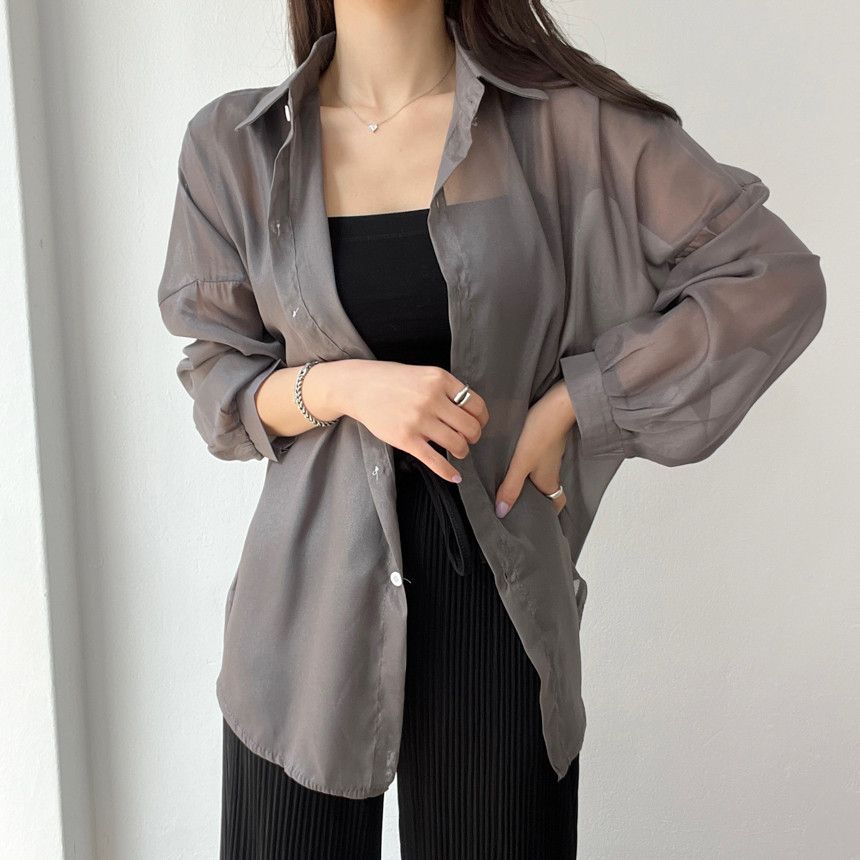 Women's Summer Thin Sheer Pearl Chiffon Sun Protection Shirt Jacket Lightweight Fashionable Top For 2026_ecoleips.com