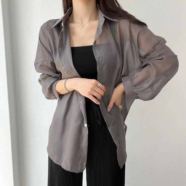 Women's Summer Thin Sheer Pearl Chiffon Sun Protection Shirt Jacket Lightweight Fashionable Top For 2026_ecoleips.com